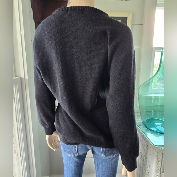 VNTG 80s Premiere Editions  Black Knit Floral Lace Faux Leather Applique Sweater - Picture 5 of 6